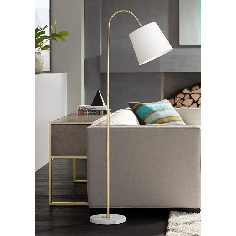 Image 1 Pacific Coast Westford 68" Brass and White Glass Downbridge Floor Lamp