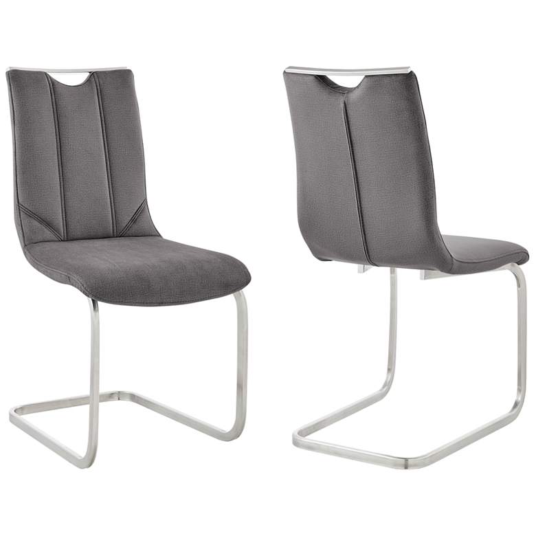 Image 1 Pacific Set of 2 Dining Accent Chairs in Gray Fabric and Stainless Steel