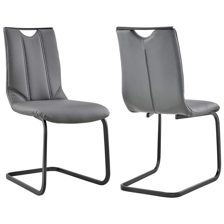 Image 1 Pacific Set of 2 Dining Chairs in Gray Faux Leather and Black Finish