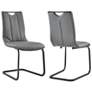 Pacific Set of 2 Dining Chairs in Gray Faux Leather and Black Finish