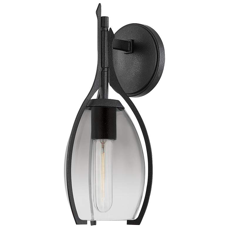 Image 1 Pacifica 13 3/4"H Forged Iron and Smoke Glass Wall Sconce