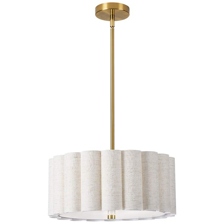 Image 1 Pacifica 16" Wide 3-Light Aged Brass Finish Pendant w/ Flax Shade