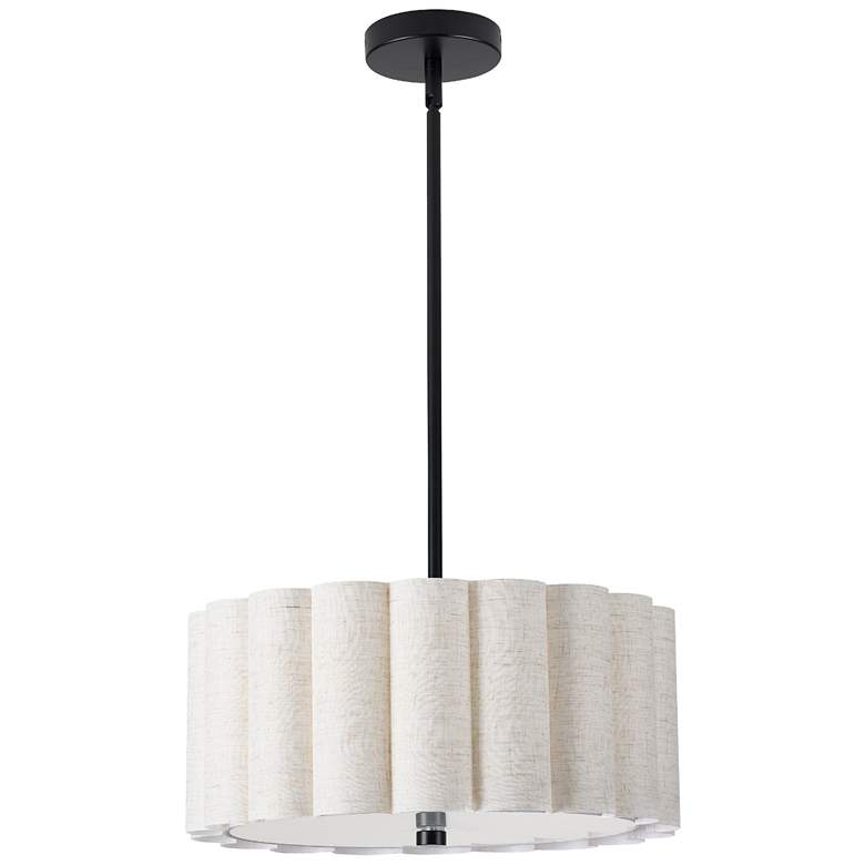 Image 1 Pacifica 16" Wide 3-Light Matte Black Finish Pendant w/ Flax Shade