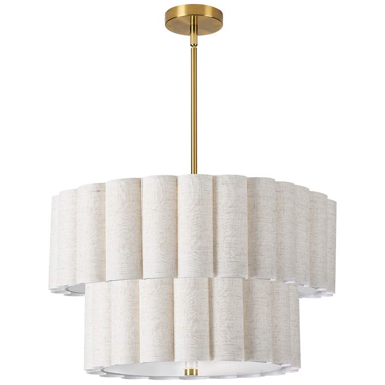 Image 1 Pacifica 22" Wide 4-Light Aged Brass Finish Pendant w/ Flax Shade