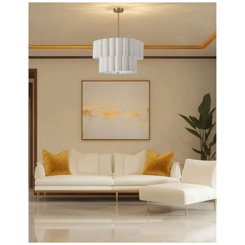 Image 2 Pacifica 22" Wide 4-Light Aged Brass Finish Pendant w/ Flax Shade more views