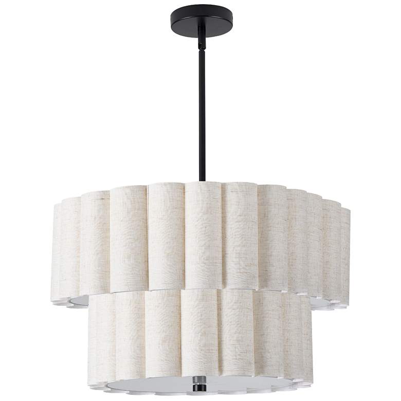 Image 1 Pacifica 22" Wide 4-Light Matte Black Finish Pendant w/ Flax Shade