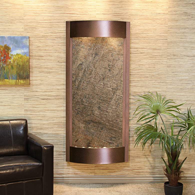 Image 1 Pacifica Waters 69" Green Stone & Copper Wall Fountain