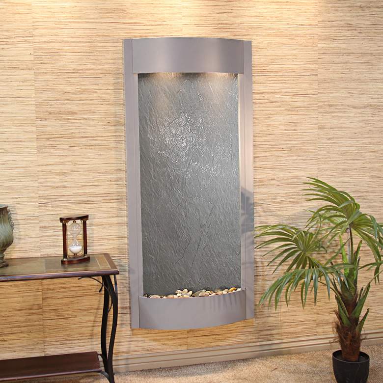 Image 1 Pacifica Waters 69 inch High Silver and Stone Wall Fountain