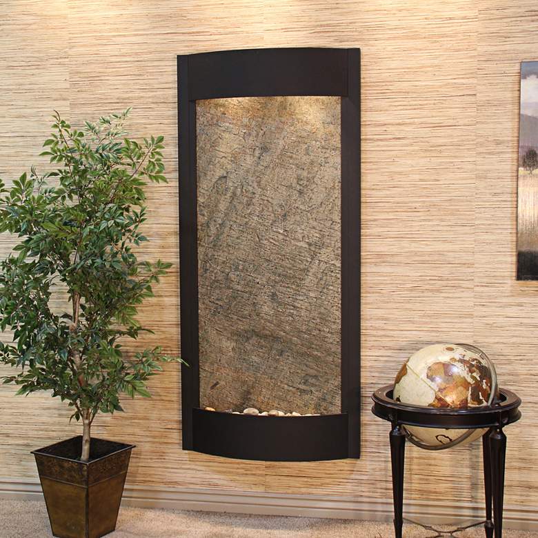Image 1 Pacifica Waters 69"H Black and Green Stone Wall Fountain