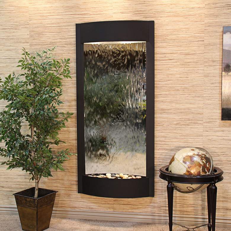Image 1 Pacifica Waters 69"H Black and Silver Mirror Wall Fountain