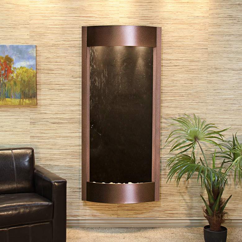 Pacifica Waters 69&quot;H Black Stone Copper Vein Wall Fountain
