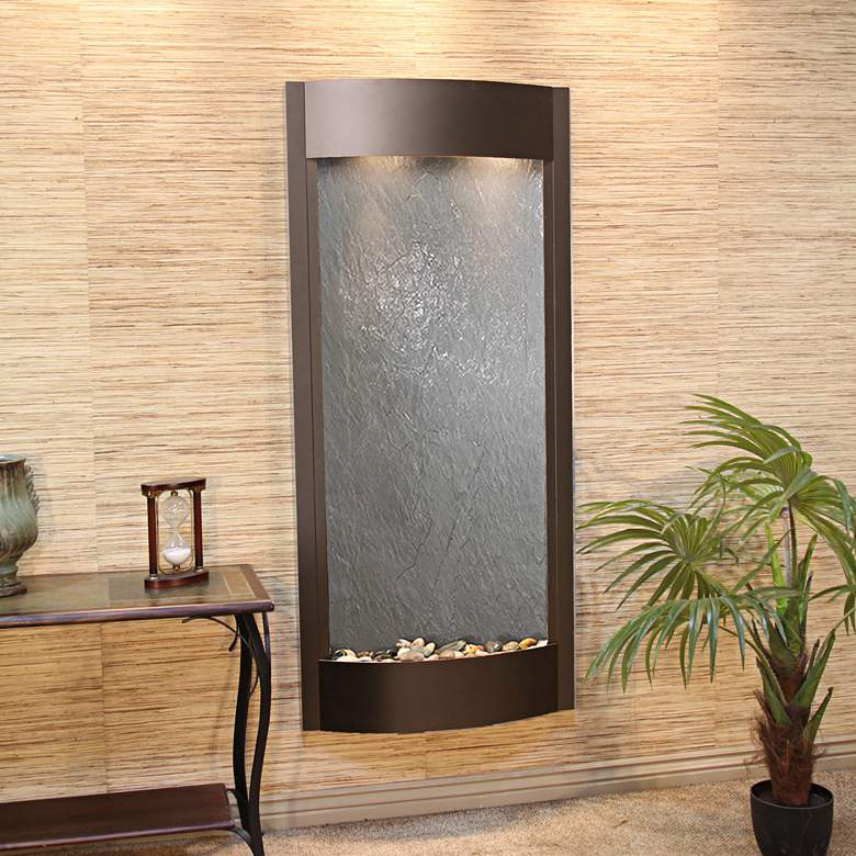 Image 1 Pacifica Waters 69"H Bronze and Black Stone Wall Fountain