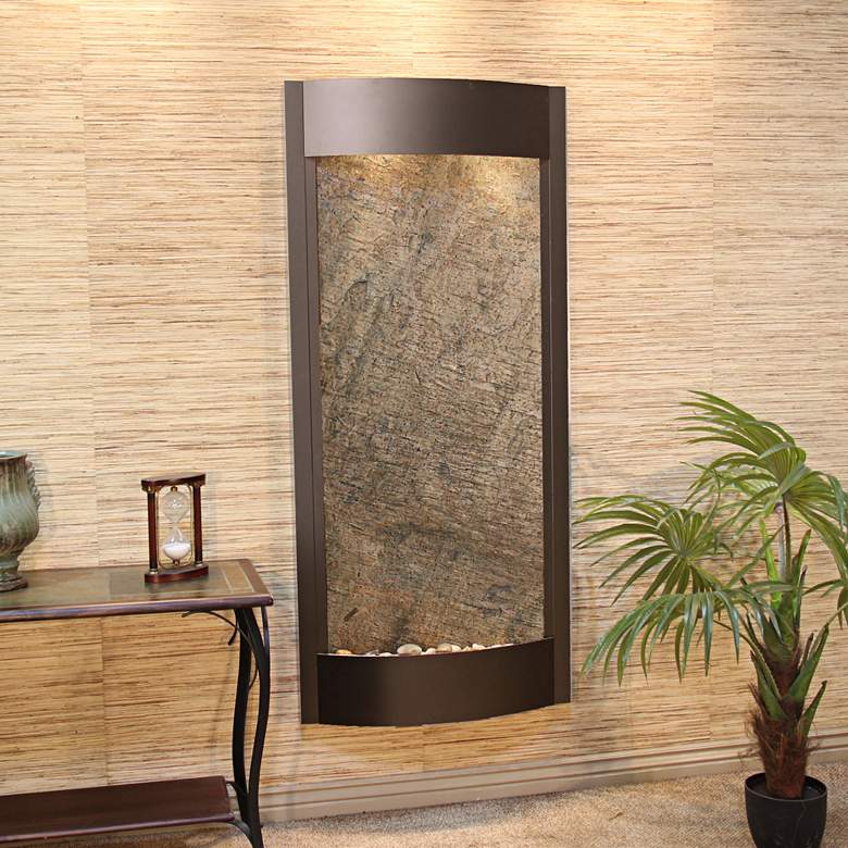 Image 1 Pacifica Waters 69"H Bronze and Green Stone Wall Fountain