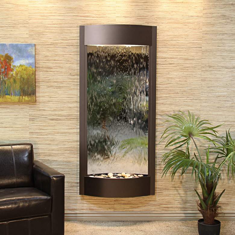 Image 1 Pacifica Waters 69"H Bronze and Silver Mirror Wall Fountain