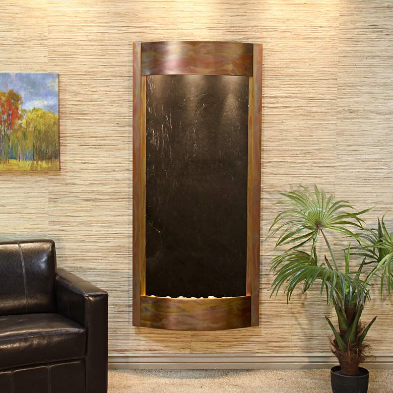 Image 1 Pacifica Waters 69"H Copper and Black Stone Wall Fountain