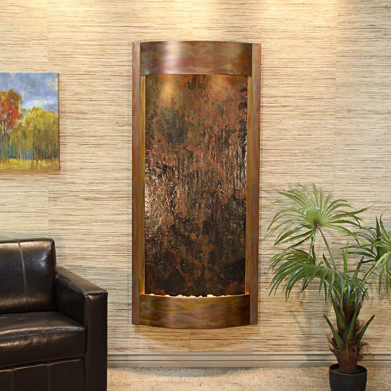 Image 1 Pacifica Waters 69"H Multi-Color Stone Copper Wall Fountain