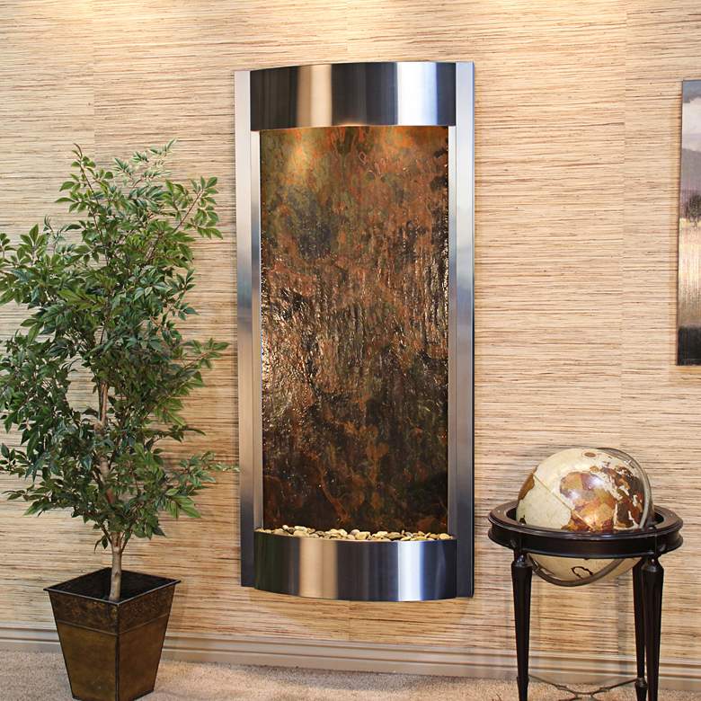 Image 1 Pacifica Waters 69"H Multi-Color Stone Steel Wall Fountain