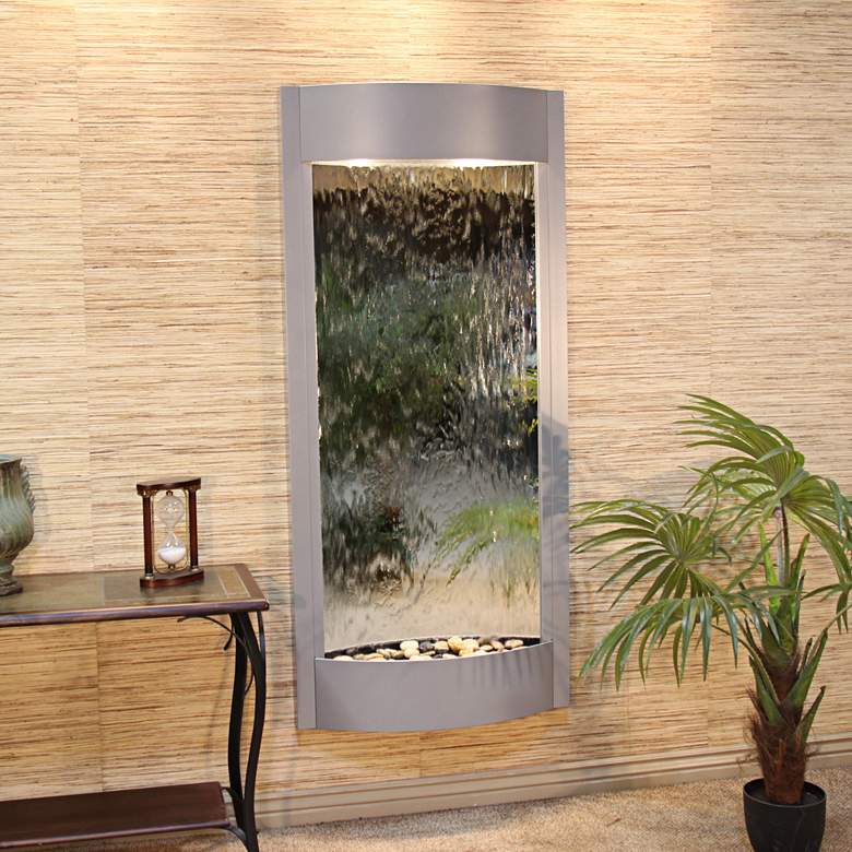 Image 1 Pacifica Waters 69 inchH Silver Metallic Mirror Wall Fountain
