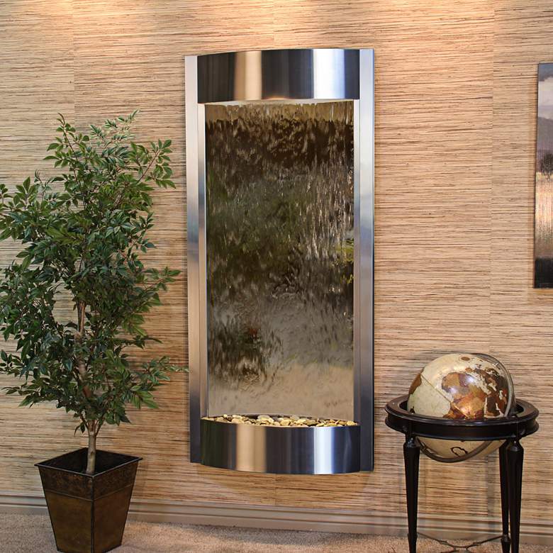 Image 1 Pacifica Waters 69"H Steel and Bronze Mirror Wall Fountain