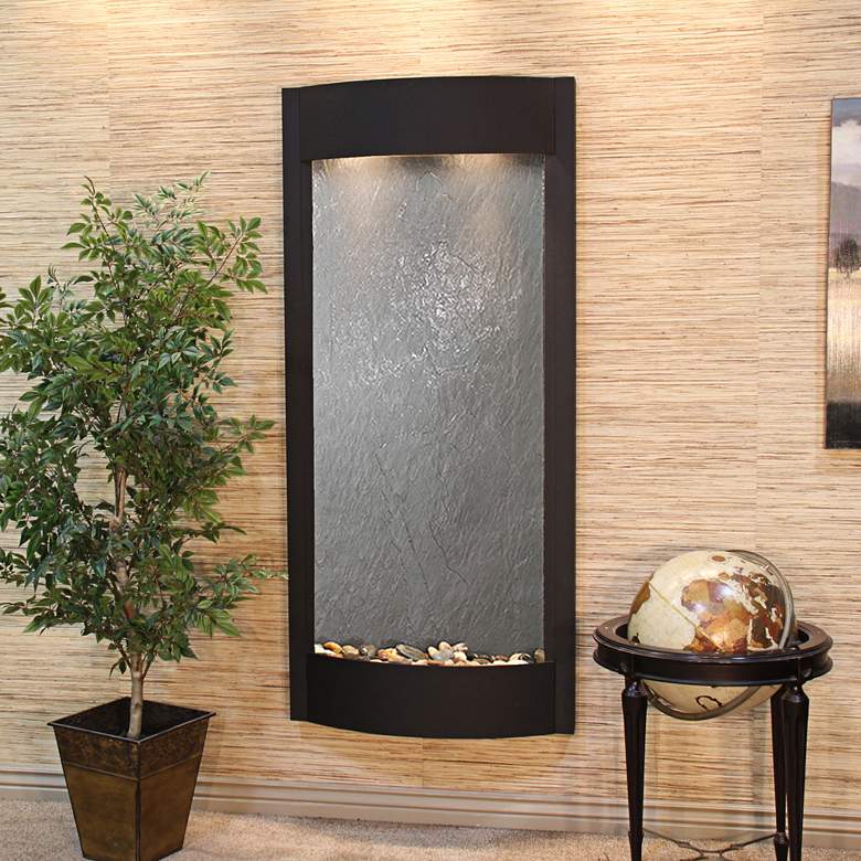 Image 1 Pacifica Waters 69"H Textured Black and Stone Wall Fountain
