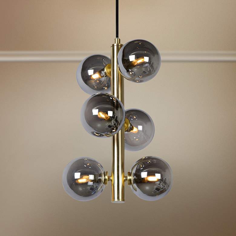 Image 1 Page 10 inch Wide Satin Brass 6-Light LED Mini Chandelier