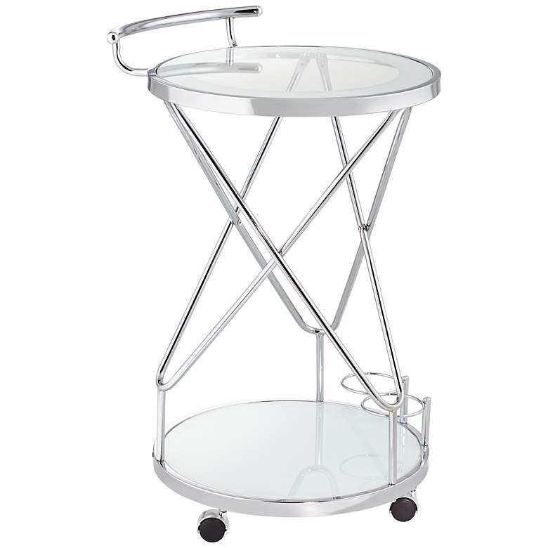 Image 3 Page 29 1/2" High Glass and Chrome Rolling Serving Bar Cart