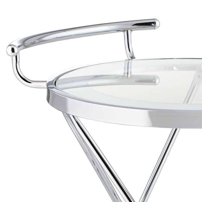Image 4 Page 29 1/2" High Glass and Chrome Rolling Serving Bar Cart more views
