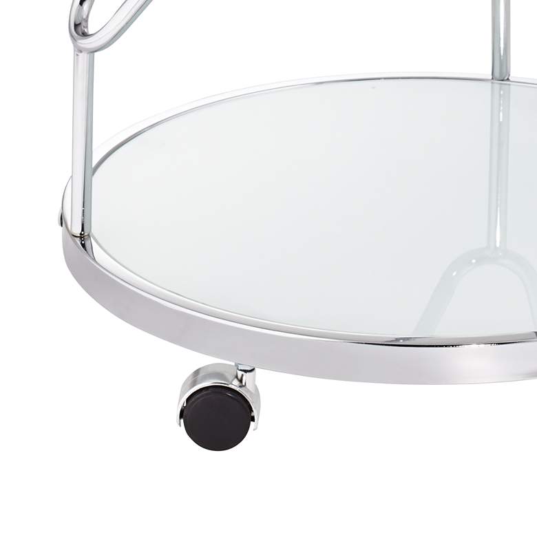 Image 5 Page 29 1/2" High Glass and Chrome Rolling Serving Bar Cart more views