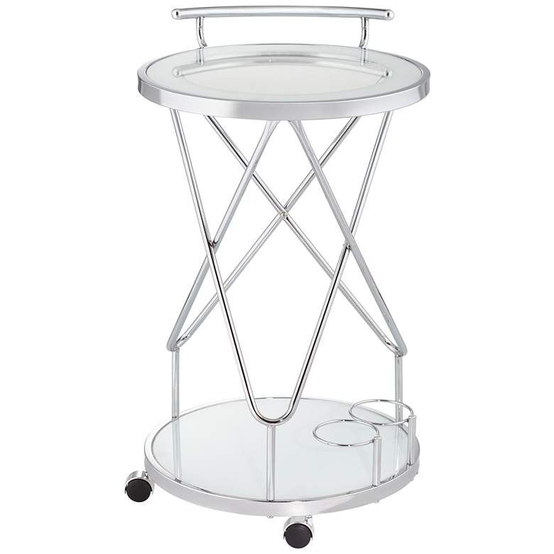 Image 7 Page 29 1/2" High Glass and Chrome Rolling Serving Bar Cart more views