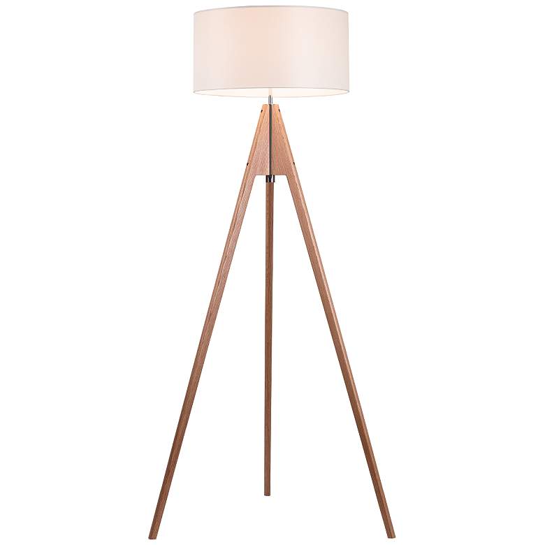 Image 1 PageOne Signal 72 inch High Cream White and Red Oak Tripod Floor Lamp