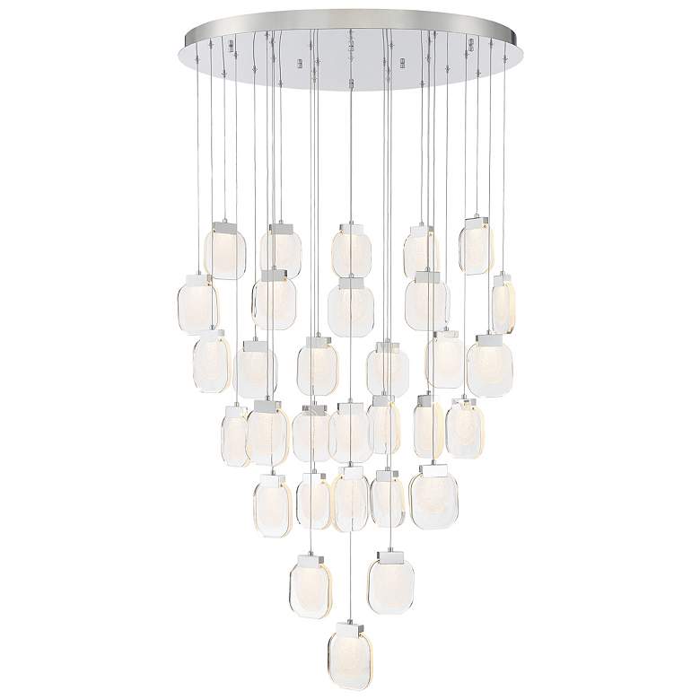 Image 1 Paget 39"W Chrome Sugar Glass LED 31-Light Oval Chandelier