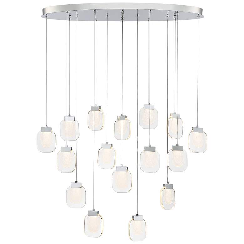 Image 1 Paget 44"W Chrome Sugar Glass LED 16-Light Oval Chandelier