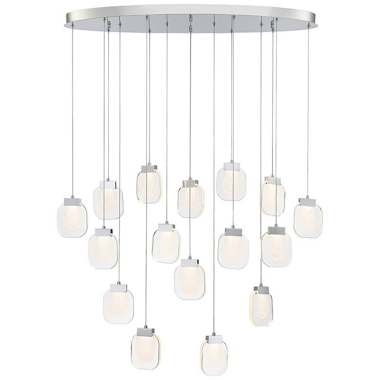 Image 1 Paget 44 inchW Chrome Sugar Glass LED 16-Light Oval Chandelier