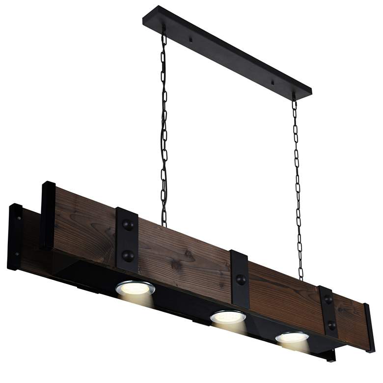 Image 1 Pago Drum Shade Island Light With Black & Wood Finish
