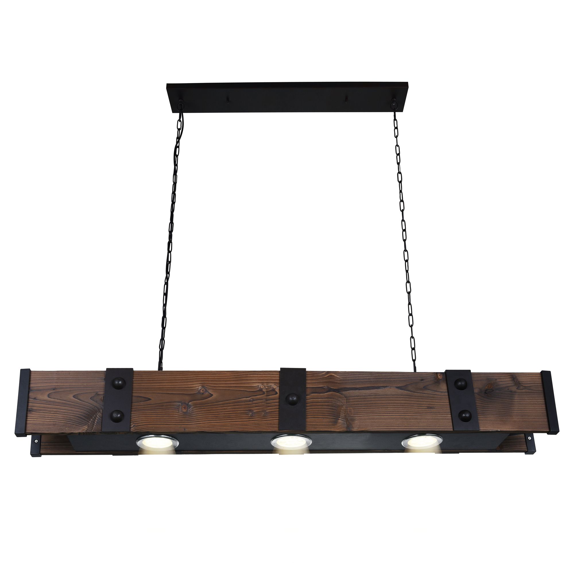 Image 2 Pago Drum Shade Island Light With Black & Wood Finish more views