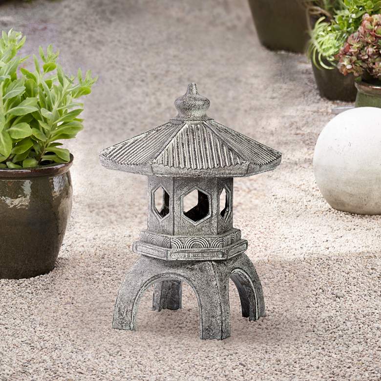 Image 1 Pagoda 16 1/2" High Old Stone Indoor-Outdoor Statue