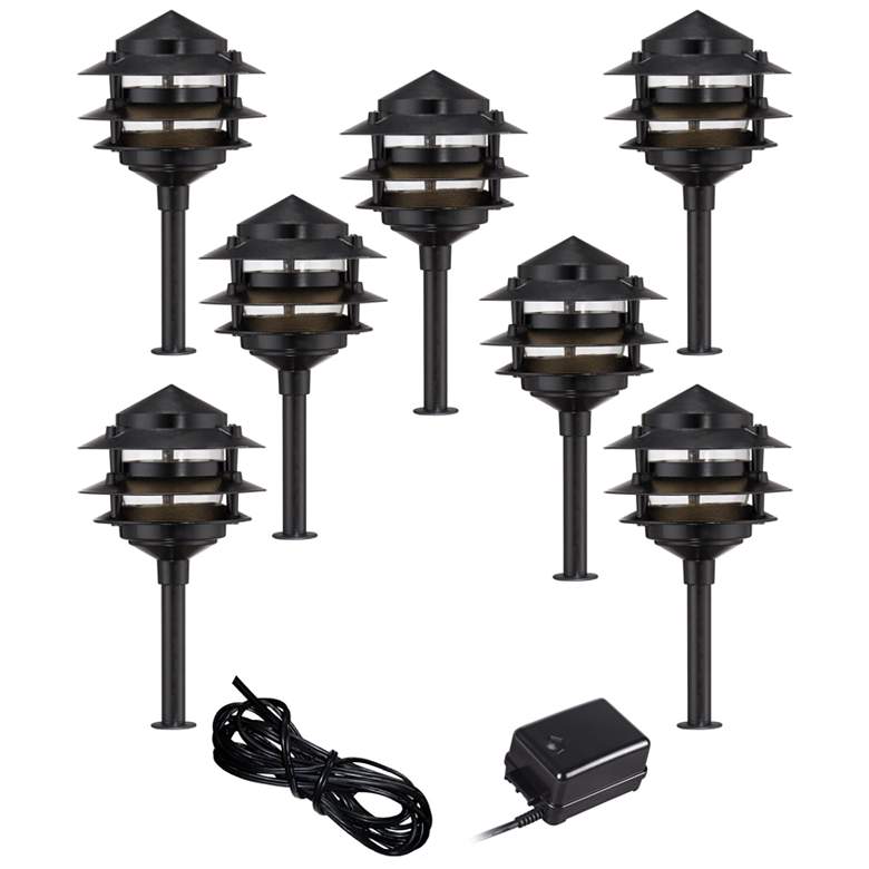 Image 1 Pagoda Black 9-Piece Outdoor LED Landscape Lighting Set