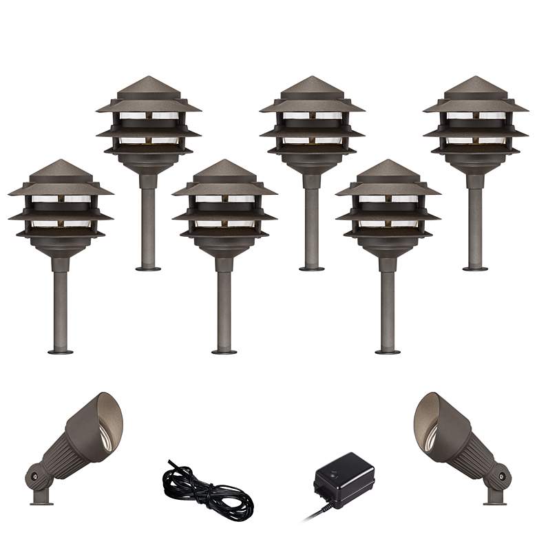 Image 1 Pagoda Bronze 10-Piece Outdoor LED Landscape Lighting Set