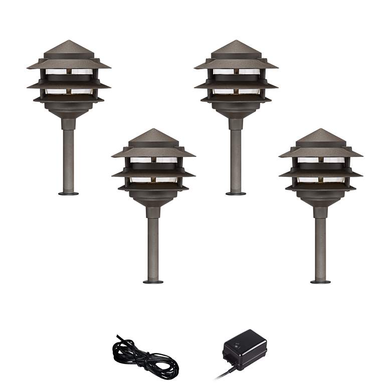 Image 1 Pagoda Bronze 6-Piece Modern LED Landscape Path Light Set