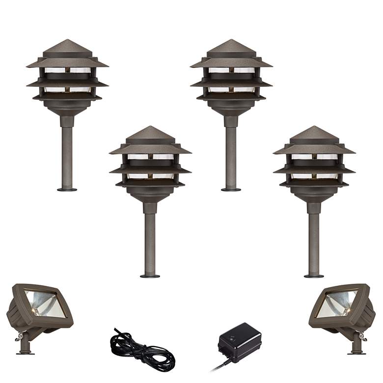 Image 1 Pagoda Bronze 8-Piece LED Landscape Path and Flood Light Set