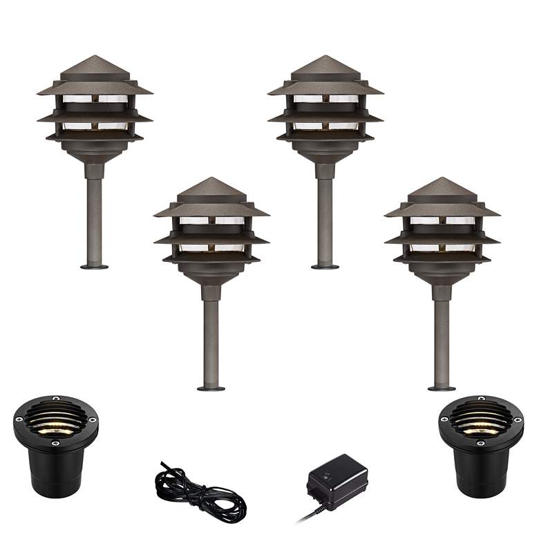 Image 1 Pagoda Bronze 8-Piece LED Landscape Path and Well Light Set