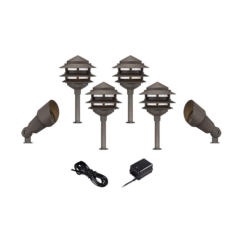 Image 1 Pagoda-Spotlight Bronze 8-Piece LED Landscape Light Kit Set