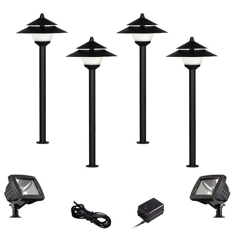 Image 1 Pagoda Textured Black 8-Piece LED Path and Flood Light Set