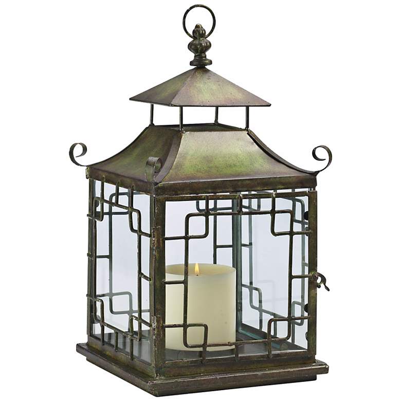 Image 1 Pagoda Verde Iron and Glass Candle Lantern