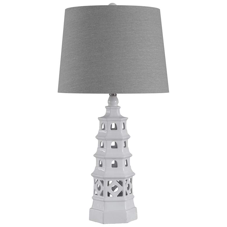 Image 1 Pagoda White Open Ceramic Table Lamp with Gray Shade