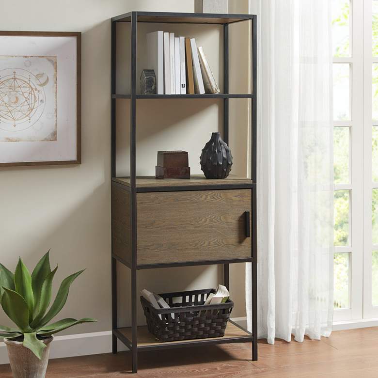 Image 1 Pagosa 24"W Gray Wood 3-Shelf Bookcase with Storage Cabinet