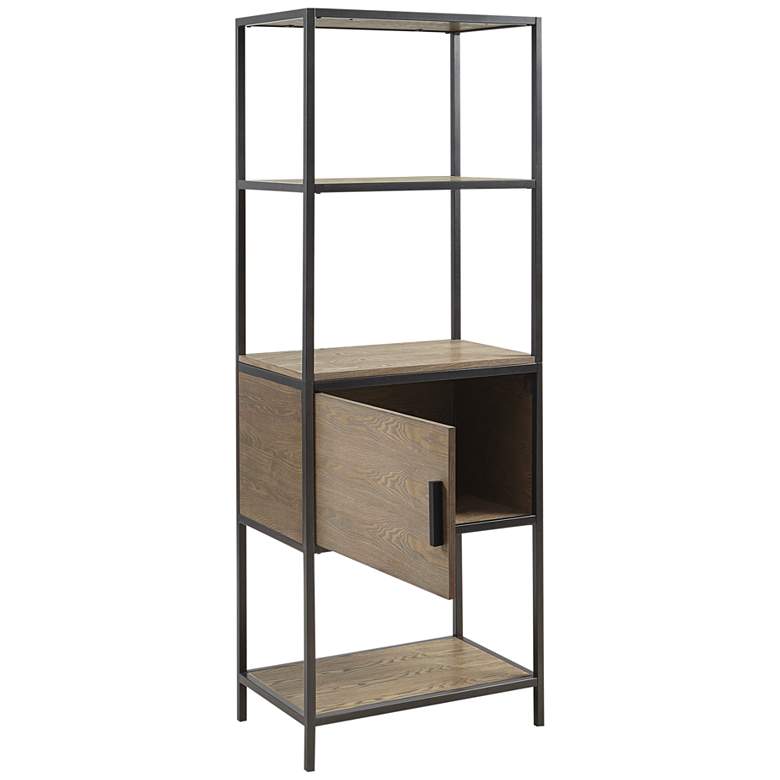 Image 6 Pagosa 24 inchW Gray Wood 3-Shelf Bookcase with Storage Cabinet more views