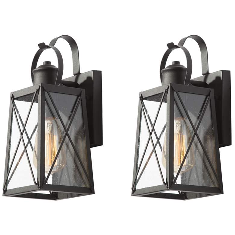 Image 1 Pahcy 12.6" High Black Glass Outdoor Wall Light Set of 2