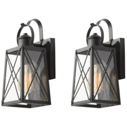 Pahcy 12.6&quot; High Black Glass Outdoor Wall Light Set of 2