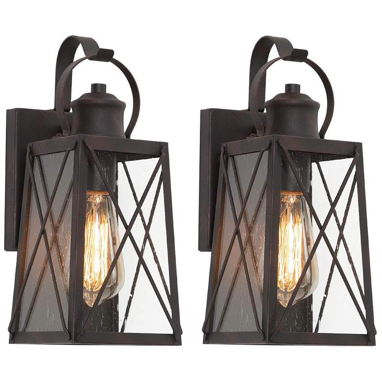 Image 2 Pahcy 12.6" High Textured Rust Glass Outdoor Wall Light Set of 2 more views